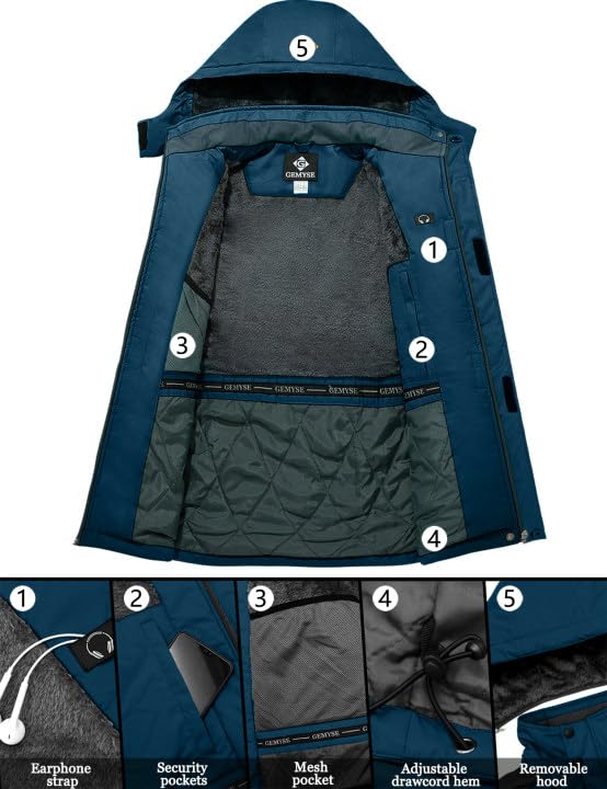 Image of GEMYSE Men's Ski Snow Jacket Warm Winter Waterproof Coat Snowboard Rain Jacket Hooded Windproof Windbreaker