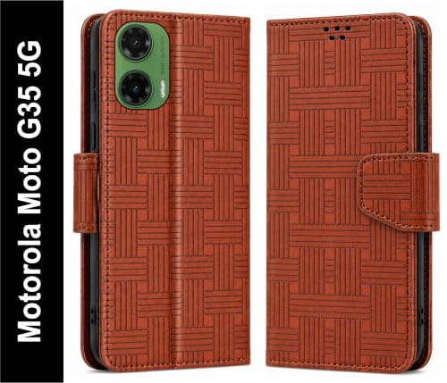 Image of SBMS Flip Cover for Motorola Moto G35 5G Back Cover Case with Magnatic Closure | Inbuilt Stand | Card & Money Pocket (Mat Tan)
