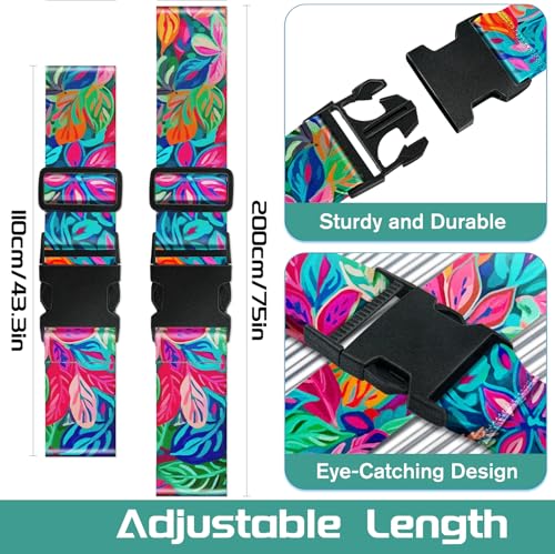 Slohif Luggage Straps for Suitcases Travel Belt Accessories Luggage Connector Identifiers Over Handle with Buckle Unique Nylon Adjustable Strap for Sleeping Bag Car Seat Colorful Leaf (2 Pack)2