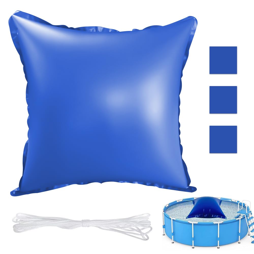 Oreillers Gonflables dhiver, Afenau 120cm Coussin dair de Piscine Hiver avec Trous et Corde, 0,28 mm dépaisseur Coussin Piscine Hivernage, PVC Coussin de Piscine Hiver pour Abri de Pisc, Carré