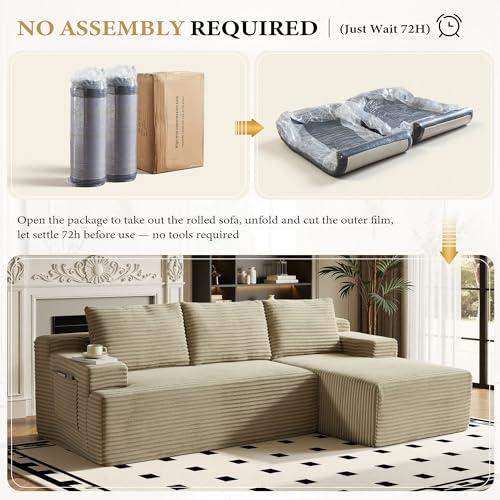 Image of 96 inch Sectional Couches for Living Room Cloud Couch Sofa with L-Shape Upholstered Boneless Couchs Modern Modular Sectional Couch with Chaise (Camel, 96 inch W+Right Facing Chaise+2Seaters)