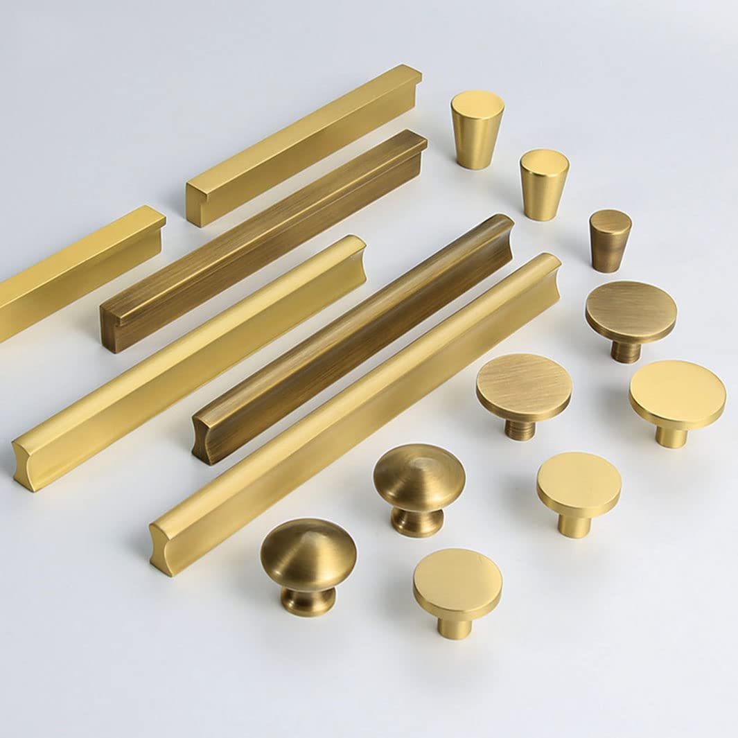 Goldene Möbelgriffe aus massivem Messing, Küchengriffe, Vintage-Schubladengriffe, Küchengriffe, Schrank, gebürstete Zuggriffe für Tür, für Kleiderschrank, Schlafzimmer, Küche, 2 Stück (128 mm/5 Zoll,