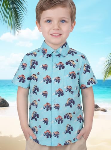 Image of Boys Hawaiian Button Down Shirt, Pure Combed Cotton Short Sleeve Size 3-15Y