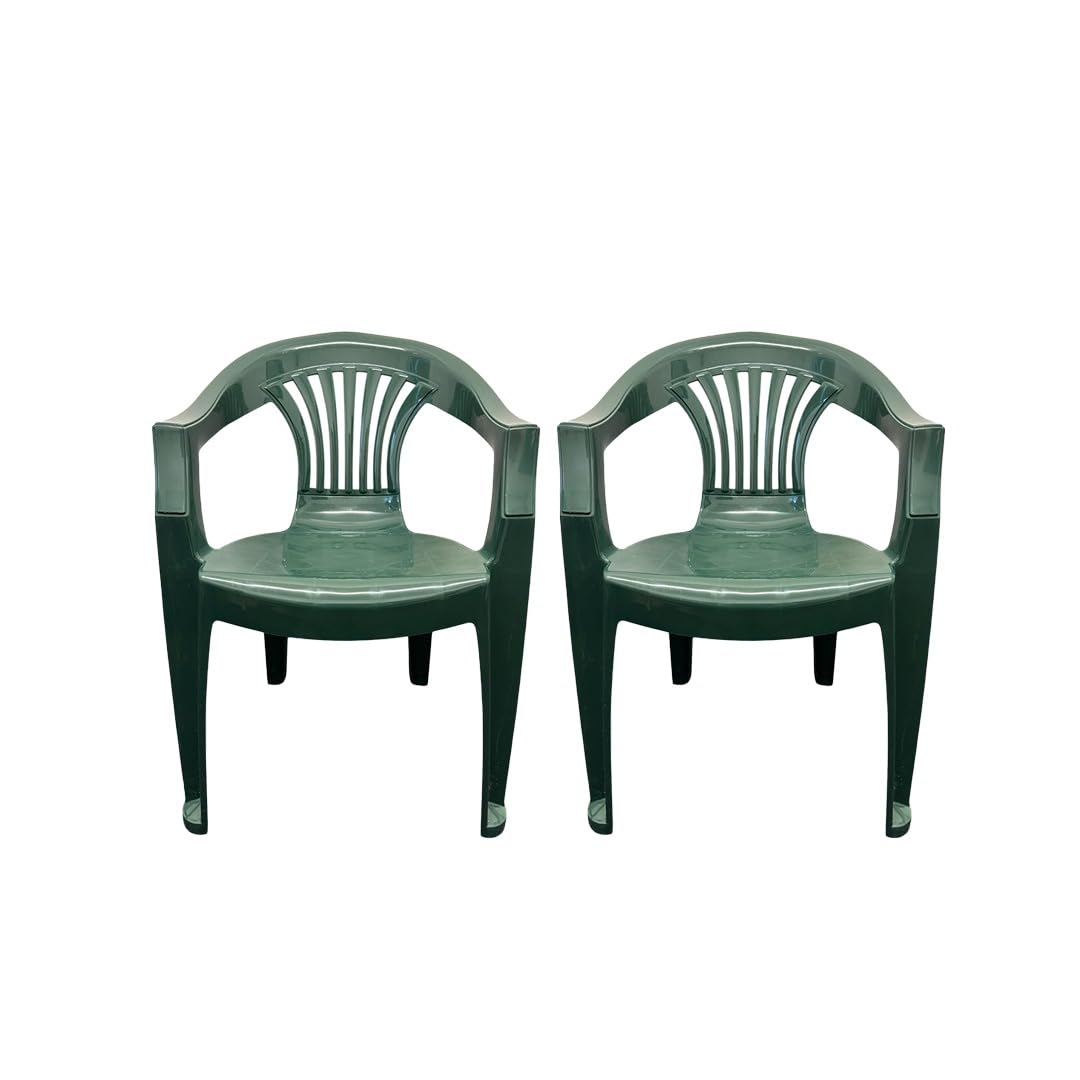 ORGANIZED Low Back Plastic Garden Chair, Lightweight, Weather Resistant, for Indoor and Outdoor Patio, Balcony, Lawn, Terrace, Kitchen and Dining Room (2, Green)
