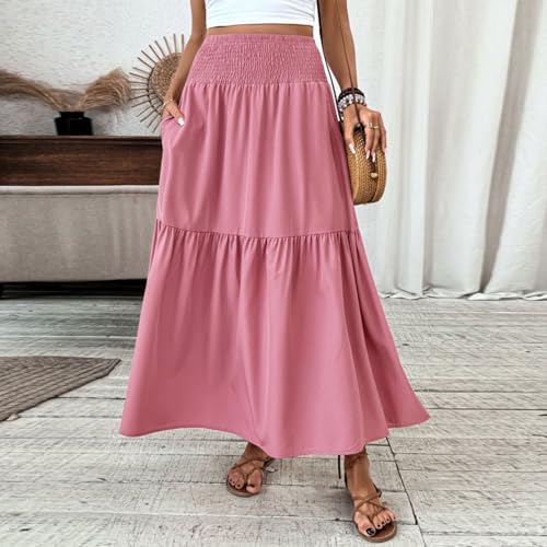 Boho Maxi Skirt for Women Summer Floral Smocked High Waisted Skirts with Pockets Vacation A-Line Long Flowy Skirts4