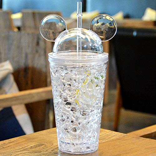 YAOLAN Kitchen Appliances 450ml Leak Proof Double Layer AS-Made Beverage Cute Bottle with Cap And Straw for Summer Day (Color : White)