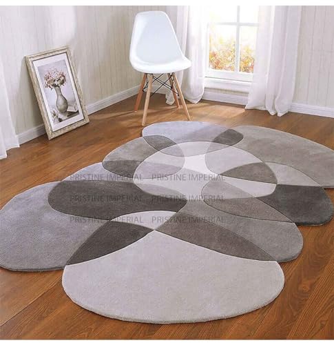 Image of Hand Tufted Irregular Unshaped Designer Woolen Carpets for Living Room Bedroom and Hall Size 4x6 Feet (120x180 cm) Color C1 Grey & Multi