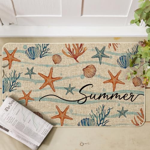 Artoid Mode Sea Shell Starfish Coral Summer Doormat, Home Decor Low-Profile Switch Rug Door Mat Floor Mat for Indoor Outdoor 17x29 Inch - Image 2