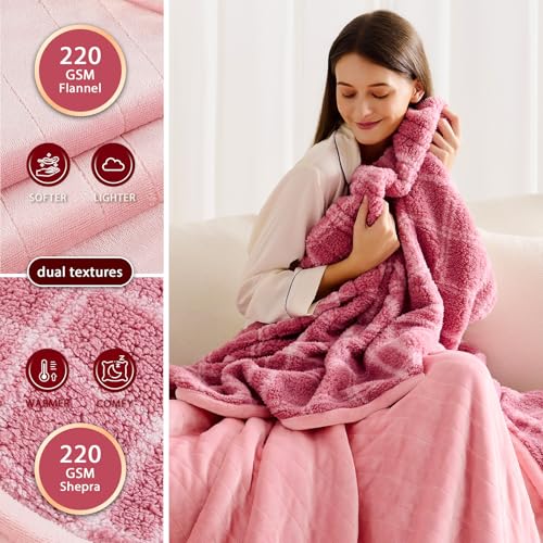 JKMAX Heated Electric Blanket Full Size - 72"x84" Flannel Heating Blanket with 10 Heating Levels & 5 Time Settings Over-Heat Protection, Winter Warmer for Adults with ETL Certification(Pink)