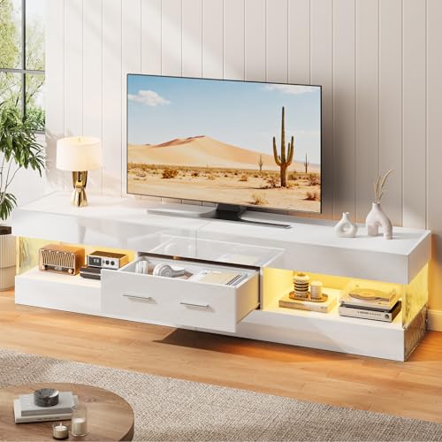 Image of Bestier 67 inch Modern TV Stand for 75 Inch TV, LED Entertainment Center, White