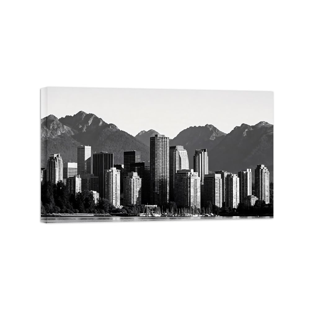 OZPWBVY Buildings No.2 Black White Landscape Wall Art Prints 30x50cm Framed