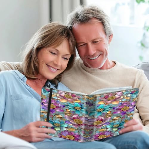 Image of Photo Album 4x6 120 Photos with Strong Elastic Band, Stained Glass Flowers