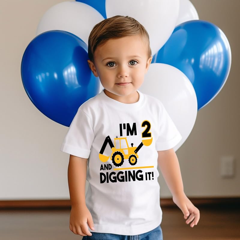 Construction 2nd Birthday Shirt I'm Two Year Old Baby Boy T-Shirt for Toddler Digging It Theme Kids Tees Personalized Shirt4
