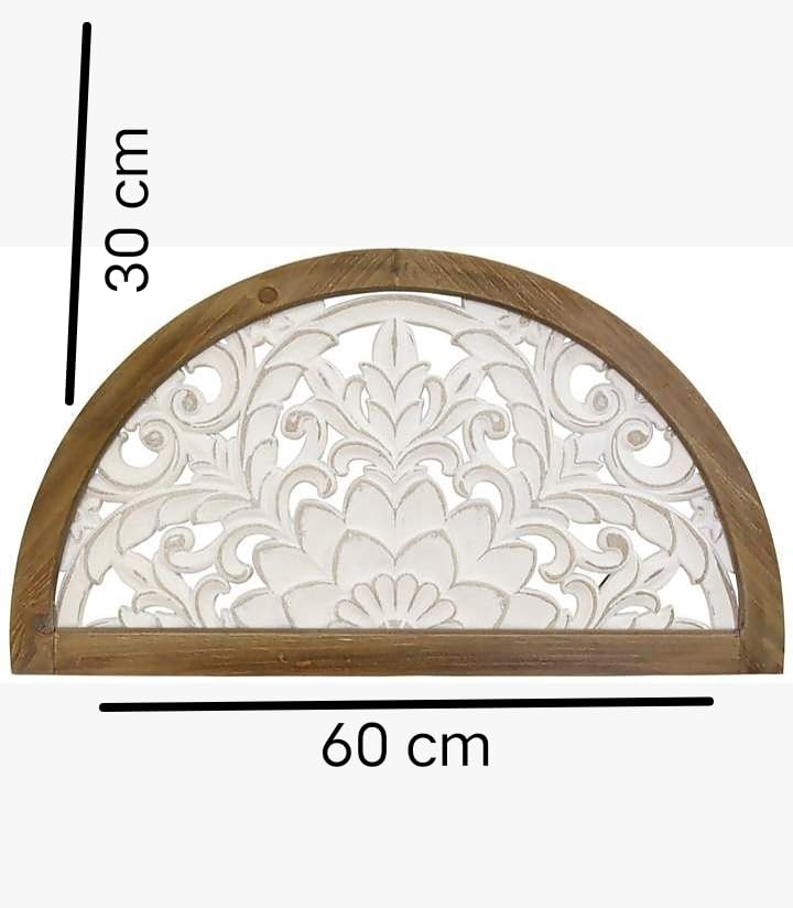 Image of Decor Delights Wall panel Floral MDF Wall Decoration Panel, Hanging Wood Carving Wall Decoration Panel for Living Room, Bedroom, Hallway, Office Wooden Wall Hanging Plaque, Wood Carving (Arched Half)
