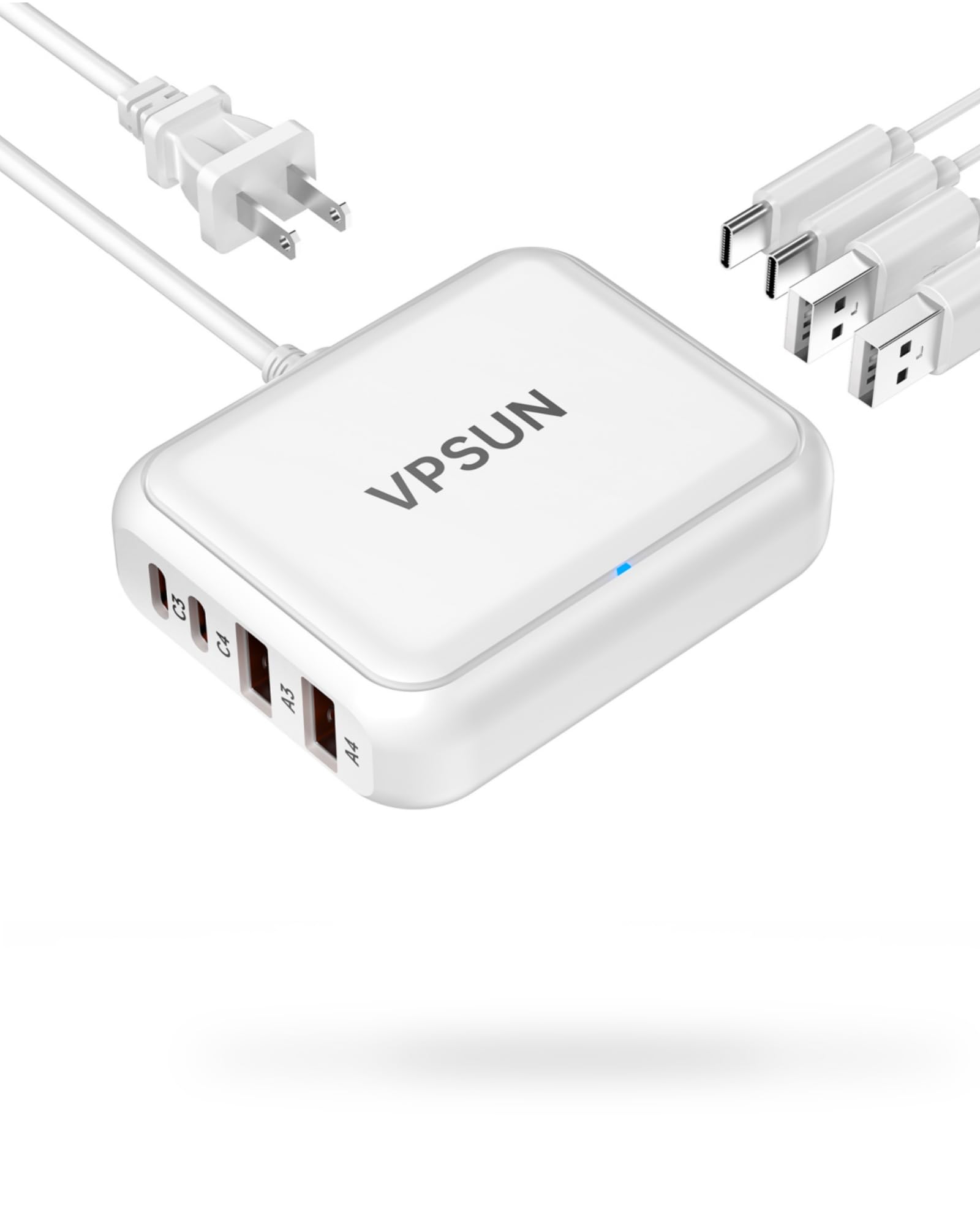 VPSUN USB C Charger 8 Port Block, Fast Charging Station for Multiple Devices,Multiport USB Charging Hub for iPhone,Samsung,Switch,Fan,Speaker,lamp,etc.