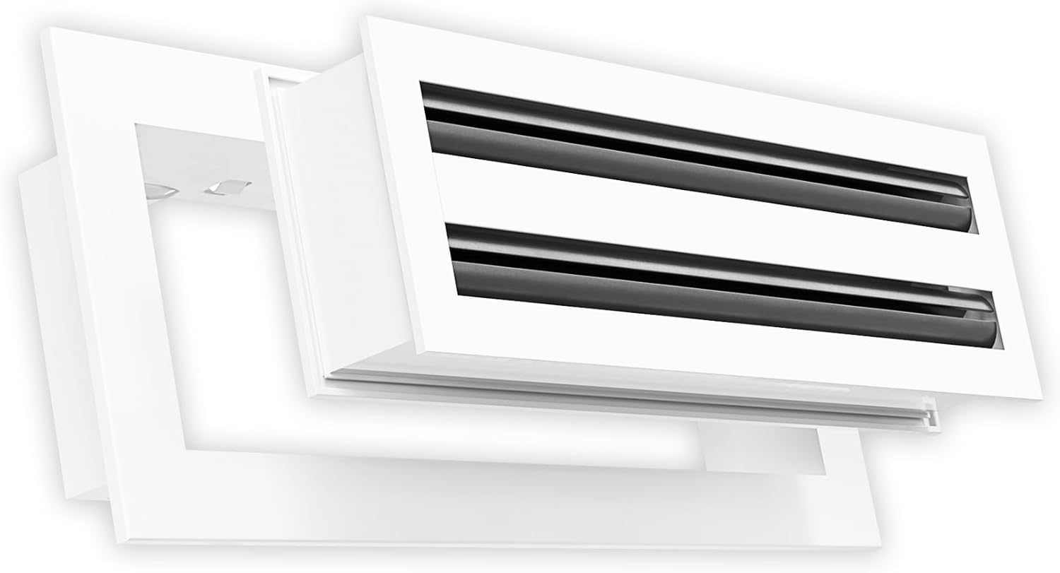 QuietCool 12x4 Modern Design AC Grille - Aluminum White - Air Vent - Linear Slot Diffuser - Register Grille for Heating and Cooling - Compatible with Ceiling, Wall, or Floor Registers