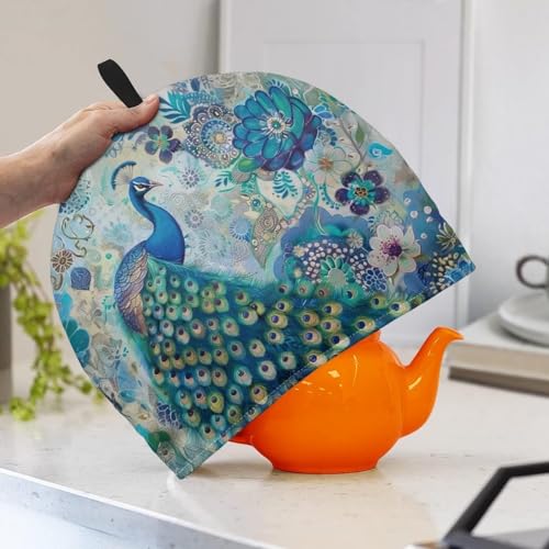 Image of Peacock Tea Cozy for Teapot Insulated Boho Tea Cosy for Teapot Home Decoration Bohemia Tea Cozies Kitchen Accessory Tea Pot Cozy for Keeping Warm