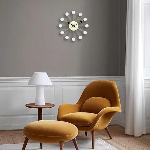 Miniatura 2 de Reloj de pared de mediados de siglo, réplica George Nelson Ball Clock para decoración moderna retro (13 pulgadas) (blanco)