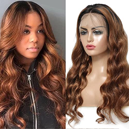 Ombre Lace Front Wig Human Hair Pre Plucked 1b/30 Body Wave Glueless Lace Front Wigs Brazilian Virgin Hair 150% Density Brown Color Human Hair Wigs For Black Women(18nch)