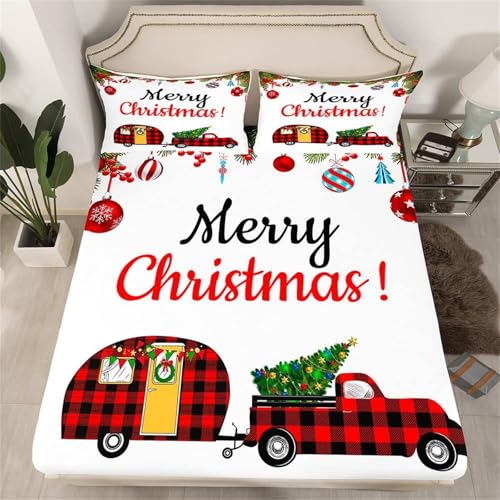 Weihnachtsbaum Bettlaken 29 Odot Spannbettlaken und Kissenbezug Set, Spannbetttuch Mikrofaser...