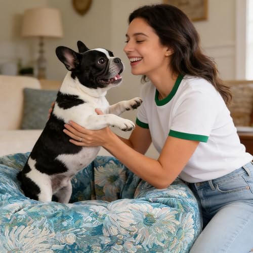 Image of Dog Calming Beds for Small Medium Large Dogs - Round Donut Washable Puppy Dog Bed, Anti-Slip Faux Fur Fluffy Donut Cuddle Anxiety Cat Pet Bed (24 inch Flower)