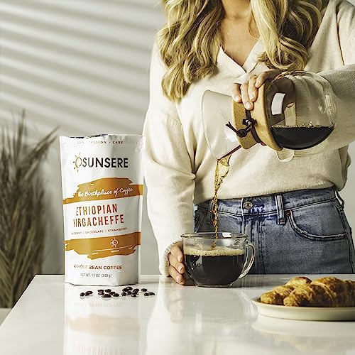 Ethiopian Coffee Beans Medium Roast – Yirgacheffe Whole Bean Single Origin Coffee Grown At High Altitude – Arabica Gourmet Coffee Artisan Roasted In Small Batches – 12 Ounces #TOP3