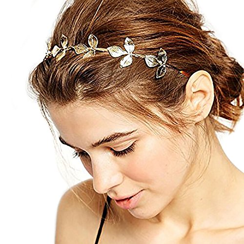 Jovono Women's Headbands,Leaves Bridal Hair Crown (Gold)