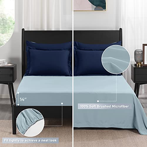 Downluxe Bed In A Bag King -7 Pieces King Size Comforter Set With Navy And Blue Reversible Comforter, Pillow Shams, Flat Sheet, Fitted Sheet And Pillowcases All Seasons Bedding Comforter Sets #TOP3