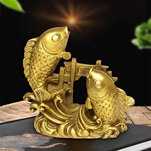 Estatua pequeña de pez Arowana dorado de latón artesanal miniatura 7