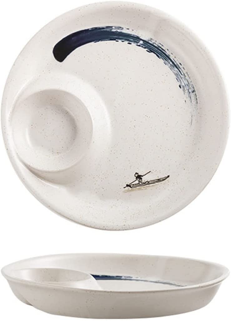 Knödelteller mit Saucenschale, Pommesschale, japanischer Stil, Set mit 2 Keramik-Chip- und Dip-Schalen, Dip- und Chips-Servierschale, Chip-Dip-Servierplatte, passend for Sushi, Knödel, Snacks – B (Far