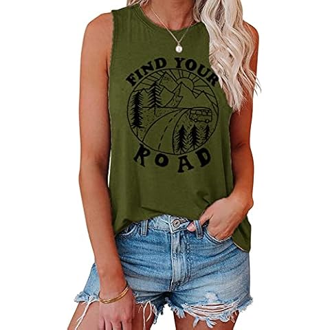 YEXIPO Womens Find Your Road Tank Tops Funny Workout Sleeveless Loose Summer Graphic Tees Shirts Cover