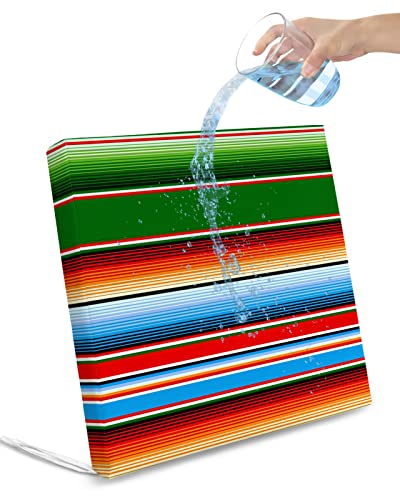 Homechoid Mexican Serape Colorful Stripes Indoor Outdoor Couch Cushion Covers Replacement 4 Pack, Waterproof Chair Sofa Seat Cover with Ties 22x22x4 Rainbow Parallel Lines