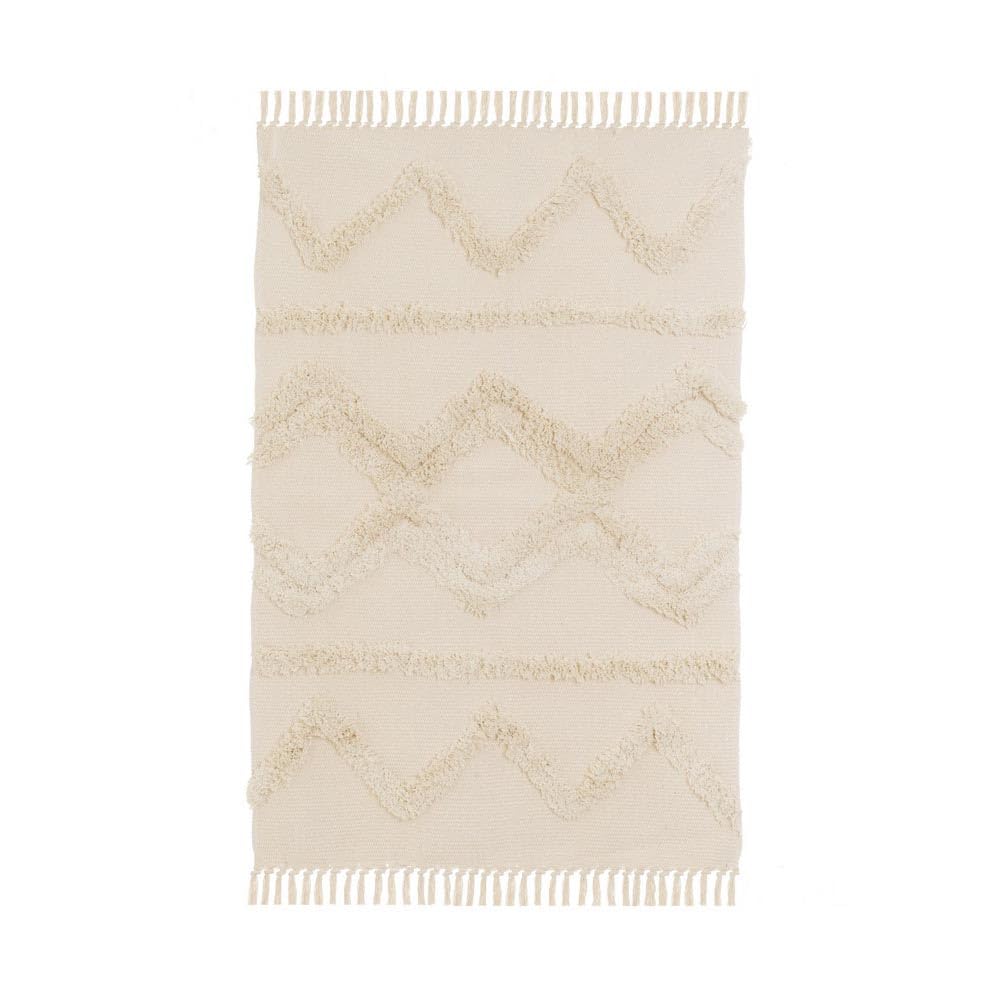 LOLAhome Alfombra Flecos de Rombos Beige de algodón Natural y poliéster de 120x180 cm
