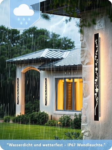 Led Long Wall Light Black 100cm Outdoor Wall Light 32W IP67 Waterproof Villa Wall Lamp 3000K Peach Blossom Design Long Wall Lights Outdoor Walls Gardens Porch Stairs Terraces Lighting - Image 2