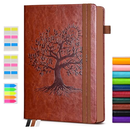 Image of Vintage Leather Journal - 300 Page Lined Journal for Women Men, A6 Small Notebook with 2 Elastic Straps, 3 Ribbons, Pen Holder, Pocket Notebook for Work, Travel, Writing, Daily Diary (3.7 inch x 6.8 inch)