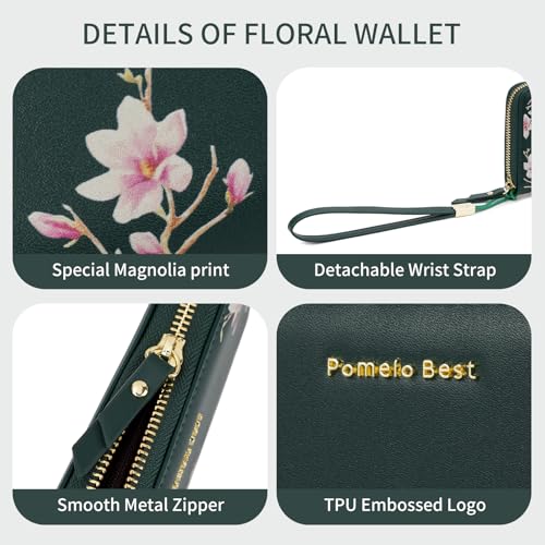 Image of Pomelo Best Wristlet Women Wallet Floral RFID Clutch Purse | Vegan Leather, Multi Credit Card, Large Capacity Zip Around Long Travel Wallets with Coin and Phone Pocket for Ladies