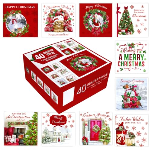 Charity Christmas Greeting Cards Assortment Box 40 Pack Xmas