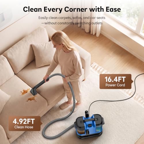 Image of Portable Carpet Cleaner Machine, 19kPa Fabric Spot Cleaner Machine | Handheld Upholstery Cleaner Deep Cleaning for Furniture, Pet Stains, Couch, Rug, Car, Mattress, Seat, Blue