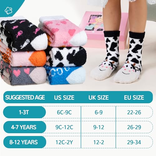 Kids Fuzzy Slipper Socks with Grips Children Boys Girls Toddlers Non Slip Warm Winter Cozy Fluffy Thermal Cute Socks 6 Pairs4