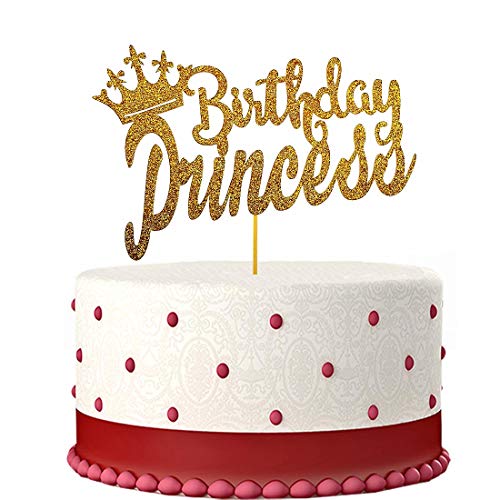Happy Birthday Cake Topper for Princess Birthday Party Decorations,Double-faced Gold Glitter