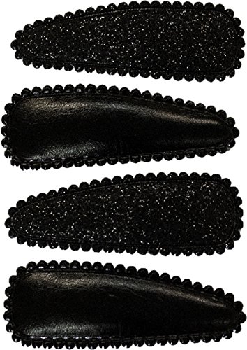 Mia Snip Snaps-Hair Barrettes-Black Faux Leather and Black Glitter-Each Barrette Measures 2" Long x .75" Wide-(4 pieces per card)