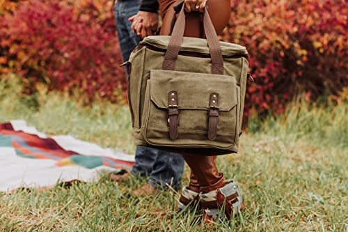 LEGACY - a Picnic Time Brand - Weekender postarzane woskowane płótno 6 butelek izolowana torba na wino, miękka torba na wino chłodząca, torba piknikowa na wino, zielona (khaki zielony)