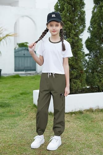 Image of Betusline Girls 2 Piece Summer Outfits,Kids Casual Short Sleeve Crop Top & Cargo Jogger Pants Sets,4T-14Y