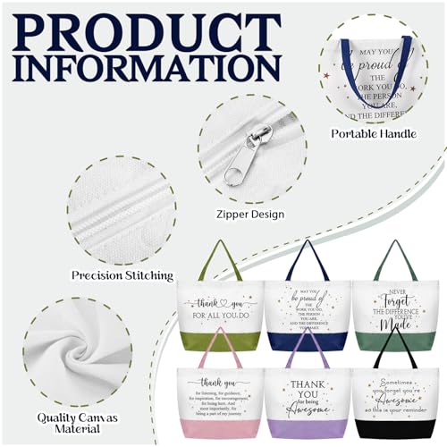 Image of 6 Pcs Thank You Canvas Bag Employee Appreciation Gift Reusable Grocery Bag Housekeeping Week Gift for Women Coworker
