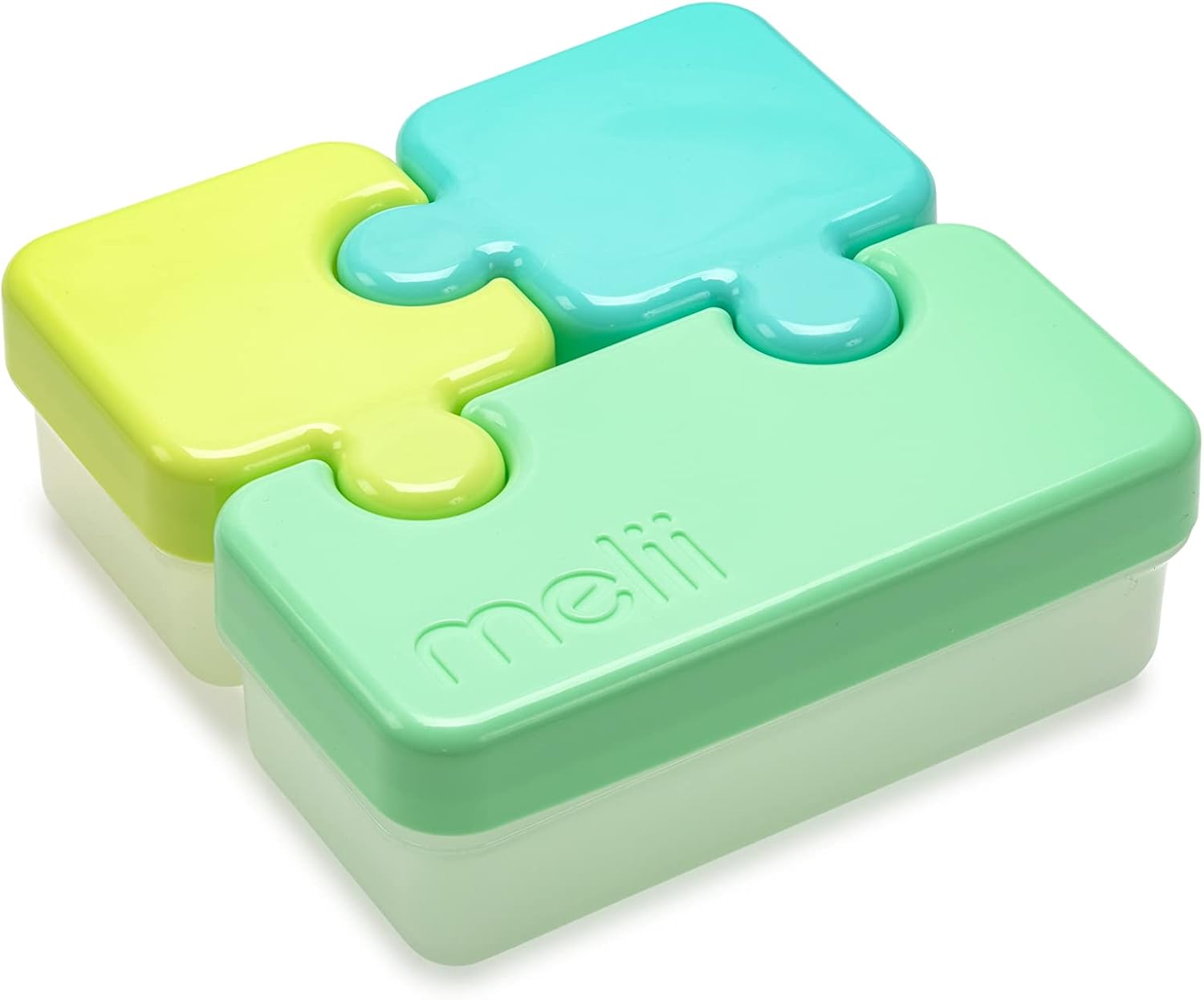 melii Puzzle Bento Box Food Storage Container, 3 Compartments, 28.6 Ounce (Blue, Mint & Lime