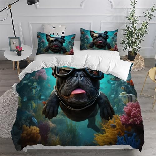 Ensemble de literie microfibre avec housse couette bouledogue noir - 6