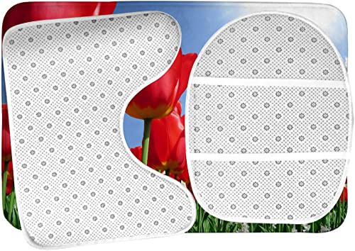 Badezimmerteppich-Set, 3-teilig, Feld mit roten und weißen Tulpen und blauem Himmel, waschbarer Badvorleger, rutschfest, mit Rückenpolster, Konturteppich und Toilettendeckelbezug – Bild 6