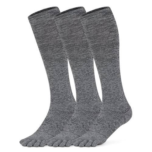 Image of cool-max Compression Toe Socks for Women Men 15mmHg 3 Pairs Knee High Socks for Athletic Running Hiking Cycling Working Dark Grey Xlarge