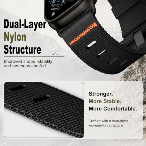 Image of Tactical Nylon Bands for Apple Watch Ultra 3 2 Band Series 11-1 /SE Men | Rugged Breathable Fabric, Nato Adjustable Sport Strap with Reinforced Connector for iWatch Ultra 49mm 46mm 45mm 44mm 42mm L
