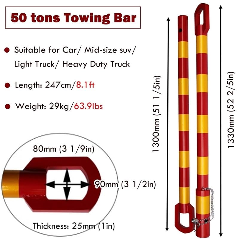 Bar ciągnący ciężkiej pracy awaryjnej, Tow Bar For Pickup Truck And Car, Yellow, 3-50 Tons(50t)